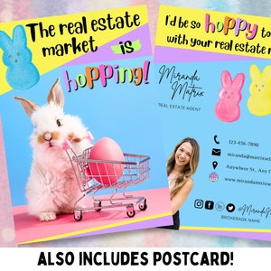 Lapin de Pâques, Carte postale de printemps, Modèle toile, Marketing immobilier, Circulaire d'avril pour agent immobilier