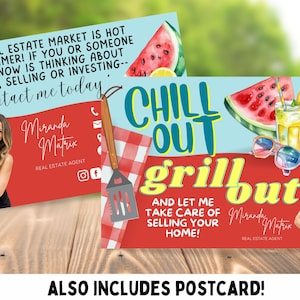 June July Real Estate Postcard, Canva Template, Realtor marketing, Summer BBQ Realtor