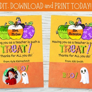 Halloween Teacher Thank You, Halloween Gift, gift card holder, Editable Canva Template, Teacher Gift, Customizable names card. Teacher gift