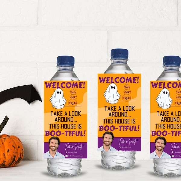 Boo-tiful House Halloween Bottle Hang s for Open Houses & Real Estate Agents, Open House Bottle Hang s, Real Estate Bottle Bibs