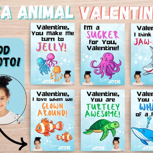 Sea Creature Under the Sea Kids Valentine, Kids Valentines, Printable Valentines, Class Valentines