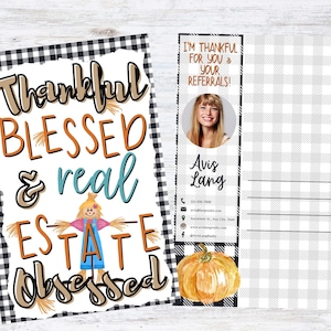 Carte postale immobilière, modèle Canva, marketing immobilier, carte postale obsédée par l'immobilier béni reconnaissant, parrainages de Thanksgiving