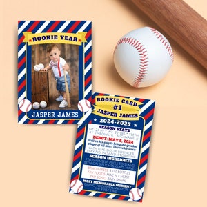 Carte de joueurs de baseball Rookie of the Year Carte à collectionner Premier anniversaire Baseball Party Faveur Modèle modifiable