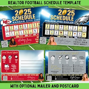 Editable Football Schedule Template: Real Estate Marketing Mailer (5x7 Printable Cardstock Design)