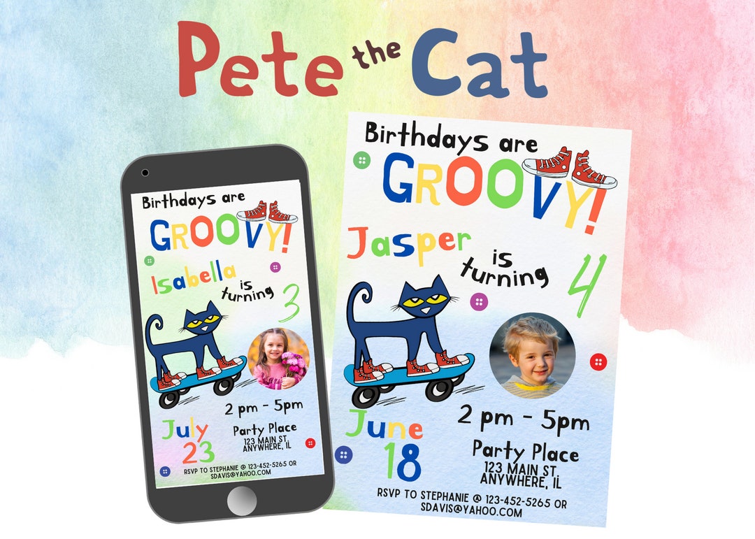 Editable Pete the Cat Birthday Invitation, Canva Printable Birthday ...