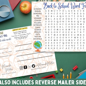 Jogo de busca de palavras para corretor de imóveis de volta às aulas, cartão postal imobiliário para encontrar palavras de agosto, cartão postal popby imobiliário, agricultura de marketing imobiliário