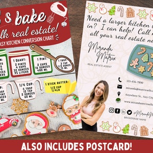 Onroerend goed briefkaart, Canva sjabloon, vastgoedmarketing, laten we bakken en praten onroerend goed makelaar mailer, Kerstmis, december briefkaart
