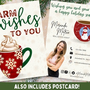 Onroerend goed ansichtkaart, Canva-sjabloon, vastgoedmarketing, warme wensen voor december, vakantie, Kerstmis en winter