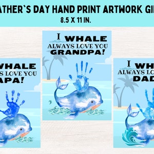 Father&#39;s Day Whale Handprint Art, Handprint Craft, Gift for Dad, Handprint Keepsake