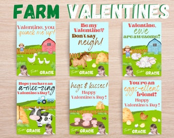 Farm Animals Barnyard Valentine, Kids Valentines, Printable Valentines, Class Valentines