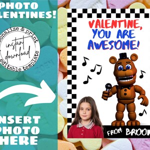 FNAF Five Nights at Freddy's Kids Valentine, Kids Valentines, Printable ...