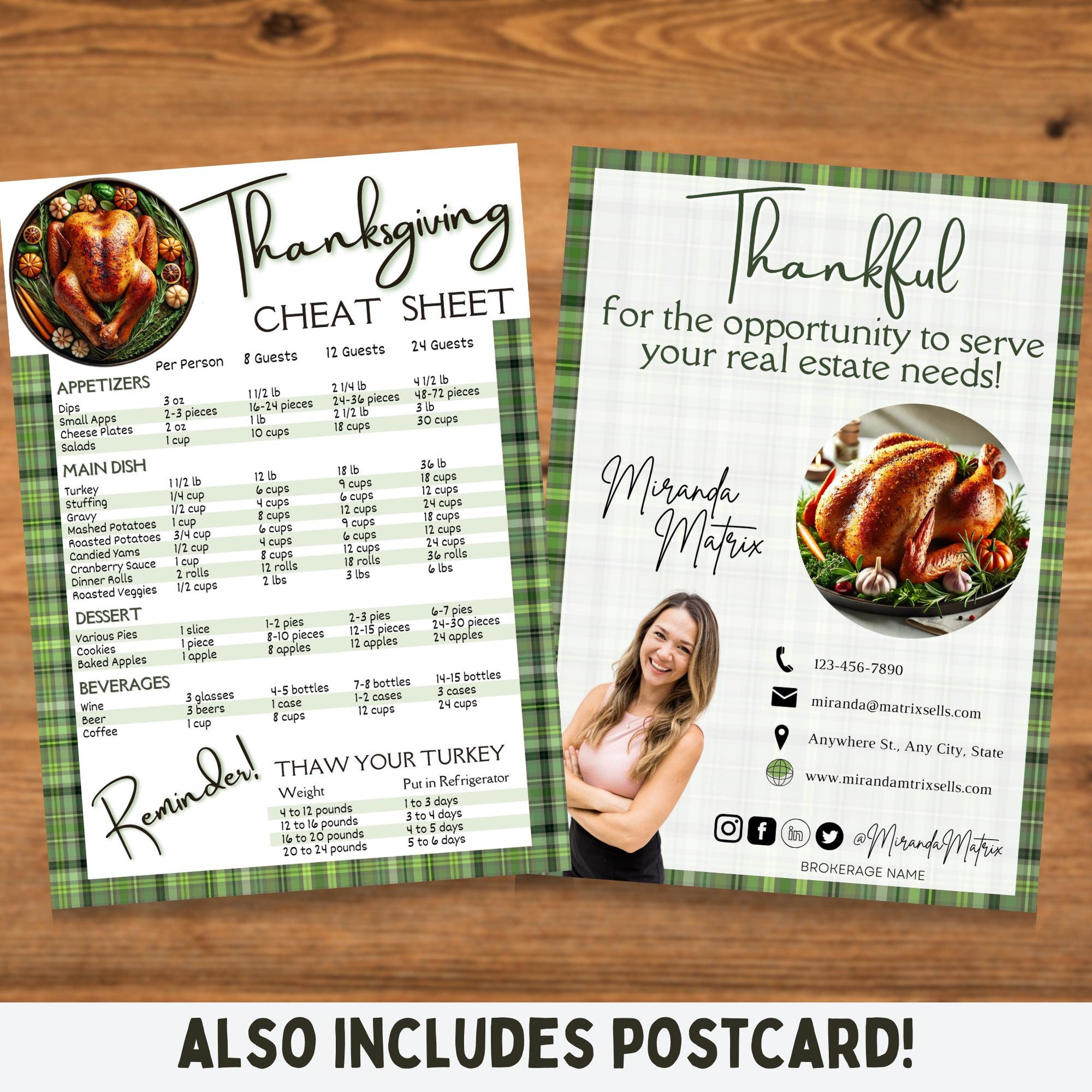Real Estate Thanksgiving Cheat Sheet Postcard, Canva Template, Real Estate Marketing, Real Estate Cheat Sheet, Real Estate November