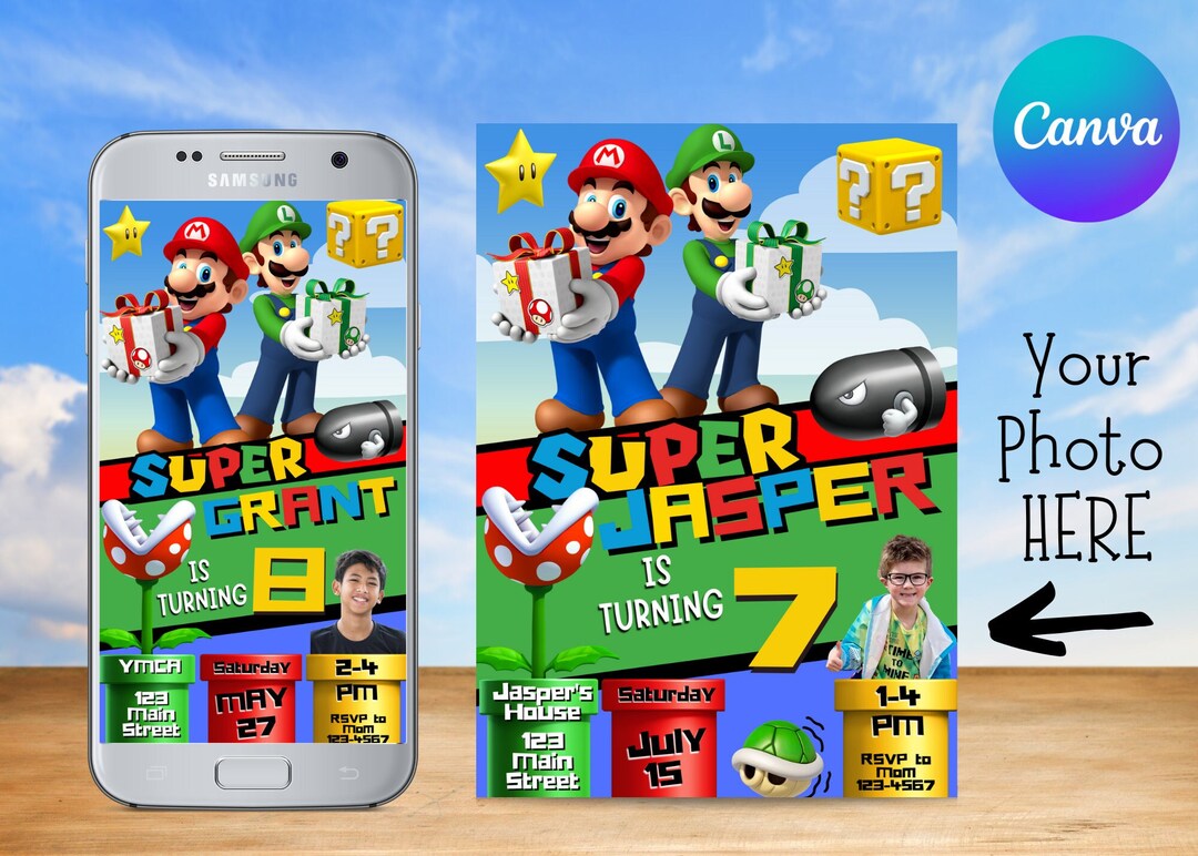 Editable Super Mario Birthday Invitation, Canva Printable Birthday ...