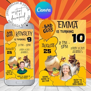 Editable Birthday Invitation, Canva Printable Birthday Party Invitations, Digital Party Invite, Birthday Party, The Bad Guys