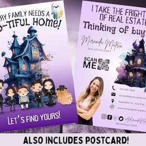 Cartão postal imobiliário de Halloween, modelo Canva, marketing imobiliário, doces ou travessuras, corretor de imóveis de Halloween