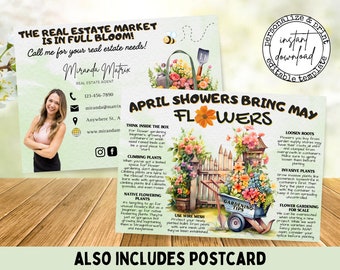 April Gardening Tips Real Estate Postcard, Real Estate Postcard, Agent Real Estate Marketing, Realtor Spring Curb Appeal