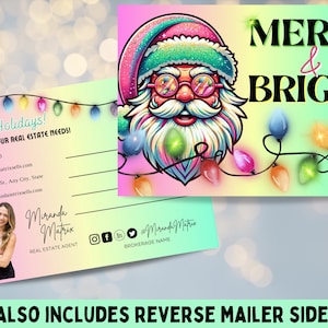Kerst onroerend goed briefkaart, Canva sjabloon, vastgoedmarketing, vrolijke en heldere vakantie, makelaar briefkaart, agent, onroerend goed