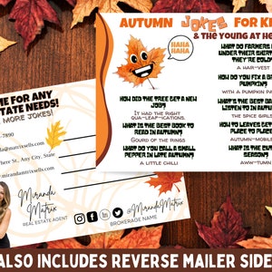 Autumn Fall Jokes Real Estate Postcard, Canva Template, Real Estate Marketing, Funny