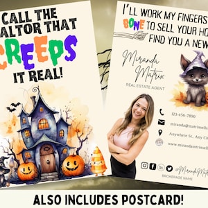 Halloween Real Estate Postcard, Canva Template, Real Estate Marketing, Trick or Treat Halloween Realtor