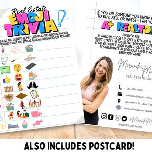 Cartolina immobiliare, modello Canva, gioco a quiz per il coinvolgimento dei clienti nel marketing immobiliare