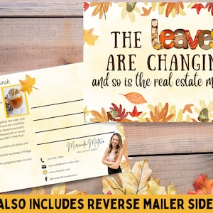 Tarjeta de receta de otoño, postal de bienes raíces, plantilla Canva, marketing inmobiliario, tarjeta de otoño de agente inmobiliario