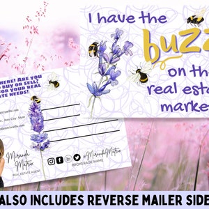 Postal de bienes raíces de verano, plantilla Canva, marketing inmobiliario de verano, abeja zumbadora de bienes raíces de verano, plantilla de referencia de marketing
