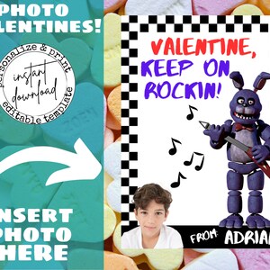 FNAF Five Nights at Freddy's Kids Valentine, Kids Valentines, Printable ...