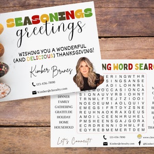 Real Estate Postcard, Canva Template, Real Estate Marketing, Seasonings Greetings Thanksgiving Realtor