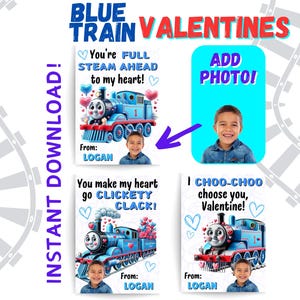 Blue Train Kids Valentine, Dia dos Namorados para Crianças, Dia dos Namorados para Imprimir, Dia dos Namorados para a Classe