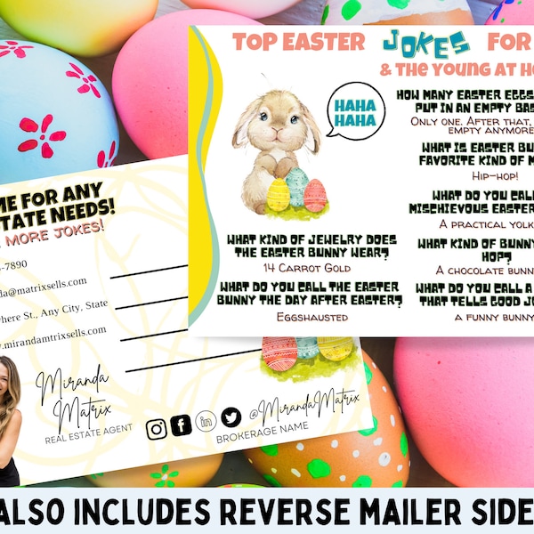 Easter Bunny, April Jokes Real Estate Postcard, Real Estate Pop by Postcard, Agent Real Estate Marketing, Real Estate Farming Postcard