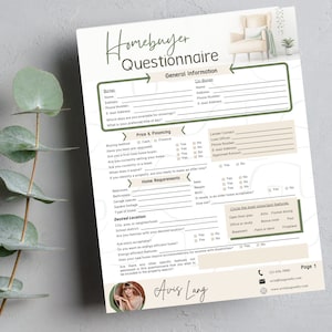 Real Estate BUYER Questionnaire, Real Estate Marketing, Realtor Tools, Real Estate Templates, HOMEBUYER Questionnaire