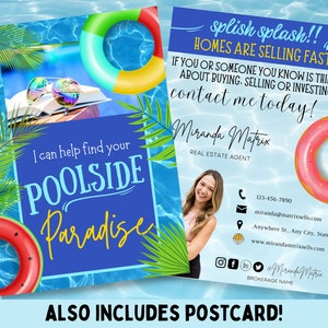 Summer Real Estate Postcard, Canva Template, Summer Real Estate Marketing, Poolside Paradise Summer Realtor