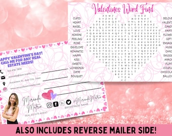 Word Search Game Valentines Word Find Real Estate Postcard, Real Estate Popby Postcard, Agent Real Estate Marketing, Real Estate Farming