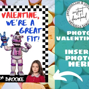 FNAF Five Nights at Freddy's Kids Valentine, Kids Valentines, Printable ...