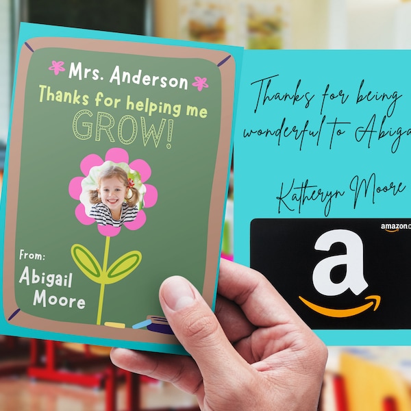 PRINTABLE Amazon gift card holder, Teacher thank you , teacher gift, Teacher appreciation, Teacher birthday, Thank you for helping me grow,