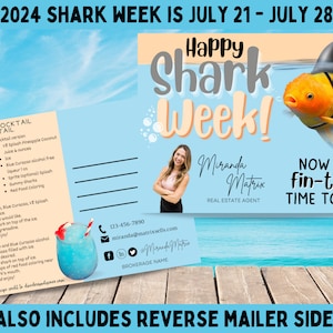 Real Estate Postcard, Canva Template, Realtor marketing, Realtor Recipe Summer July Shark Week