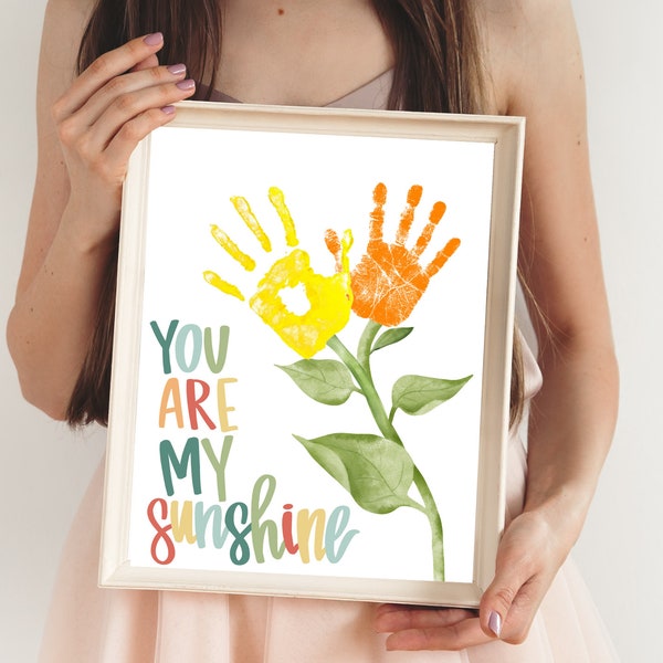 You Are My Sunshine Handprint Craft Art, Sunflower, Mom Mum, Kids Baby Toddler Child, Activity Gift DIY Card Print