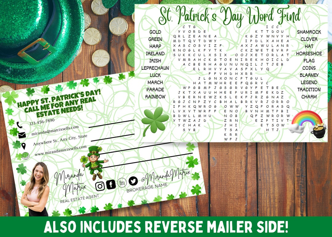 Word Search Game St Patricks Day March Word Find Real Estate Postcard ...