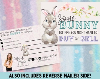 Easter Bunny, Spring Real Estate Postcard, Canva Template, Real Estate Marketing, April Realtor Mailer