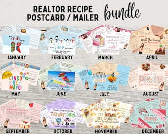 Real Estate Recipe Postcard, Canva Template, Monthly Real Estate Marketing, Realtor Recipe Card Bundle