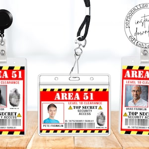 Area 51 Secret Government Base Agent ID Badge Name Tag Card Costume Cosplay Prop