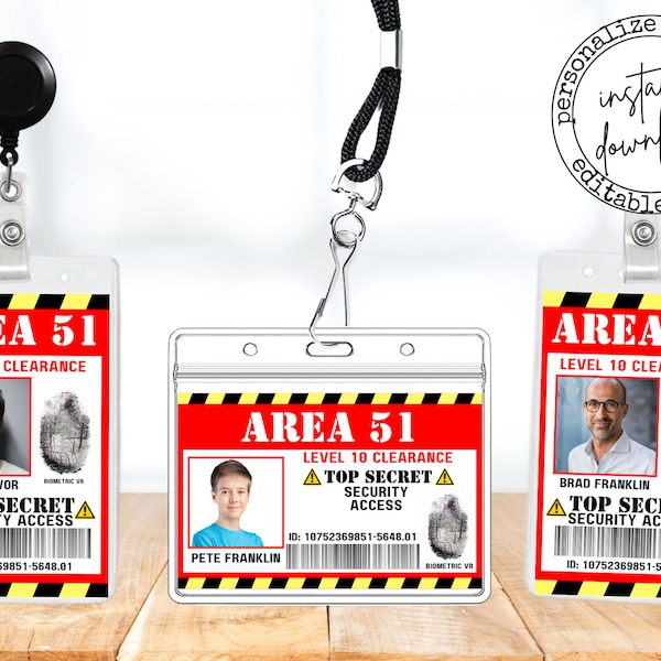 Area 51 Secret Government Base Agent ID Badge Name Tag Card Costume Cosplay Prop