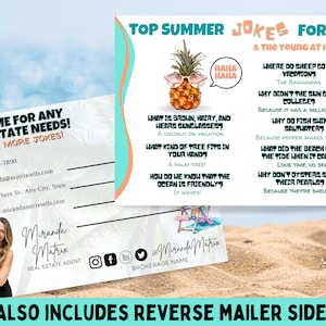 Sommer-Immobilien-Witze-Postkarte, Canva-Vorlage, Sommer-Immobilienmarketing, Sommer-Saison-Witze