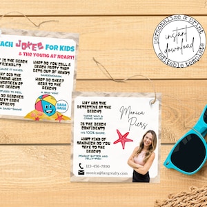 Summer Beach Printable Marketing Tags, Realtor Pop By Tag, Client Appreciation Summer, Referral Real Estate and Referrals, Joke