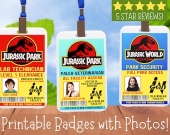 Dinosaur Park ID Badge, Name Photo , Dinosaur Park Prop for Cosplay Costume, Dinosaur Birthday Party Favors