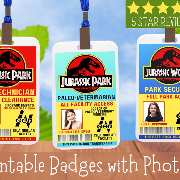 Badge d'identification de parc de dinosaures, photo de nom, accessoire de parc de dinosaures pour costume de cosplay, cadeaux d'anniversaire de dinosaure