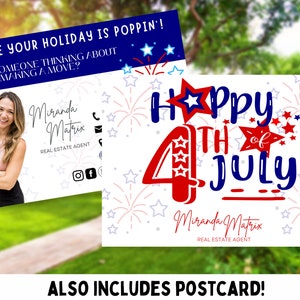 Cartolina immobiliare estiva, modello Canva, marketing immobiliare estivo, estate del 4 luglio