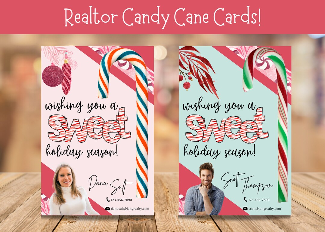 Realtor Christmas Candy Cane Holder Cards, Winter Real Estate Marketing