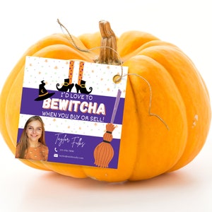 Printable Marketing Tags, Realtor Pop By Tag, Client Appreciation Cute Witch Trick or Treat Small Business  Client Referral Fall Autumn