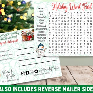 Feiertage Weihnachten Wortsuchspiel Wortsuche-Immobilienpostkarte, Canva-Vorlage, Immobilienmarketing, Dezember Maklerspiel